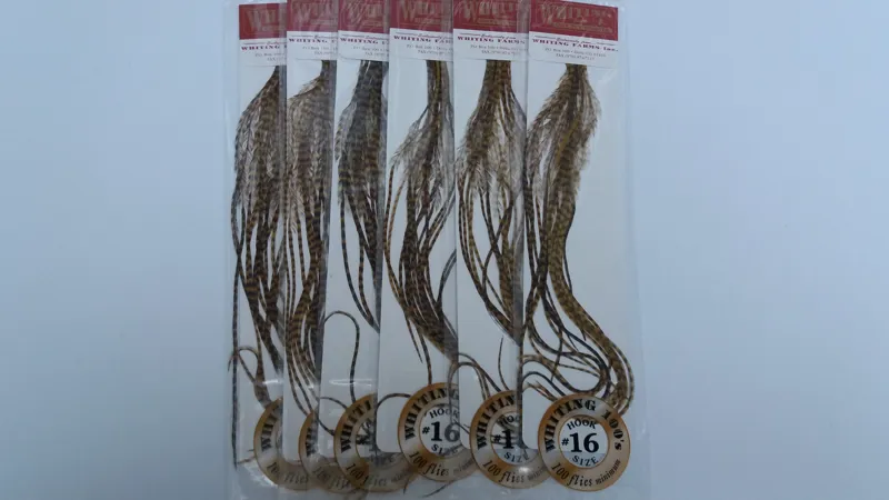 Whiting 100 Saddle Hackle Pack in Grizzly Golden Olive